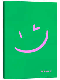 Tableau sur toile Be happy! - Green Smiley - Ohkimiko