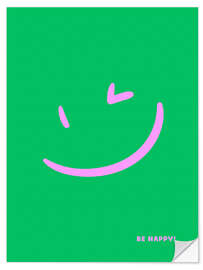 Wandsticker Be happy! - Green Smiley