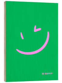 Obraz na drewnie Be happy! - Green Smiley - Ohkimiko