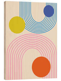 Tableau en bois Colorful Retro Arches and Circles - apricot and birch
