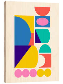 Tableau en bois Colourful Geometric Stacked Shapes - apricot and birch