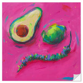 Sticker mural Avocado, Lime, Chilli - Dawn Underwood