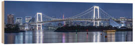Holzbild Rainbow Bridge bei Nacht, Tokyo, Japan