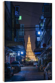 Holzbild Wat Arun bei Nacht, Bangkok, Thailand