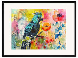 Gerahmter Kunstdruck Blumengarten der Papageien