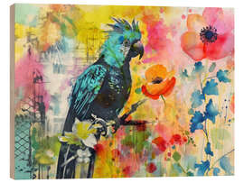 Wood print Parrot Flower Garden