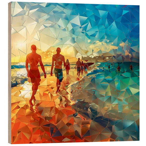 Holzbild Sonnenuntergang am Strand