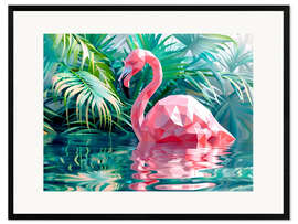 Gerahmter Kunstdruck Rosa Flamingo im Dschungel