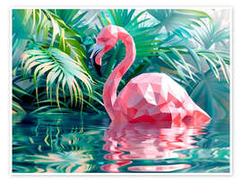 Wall print Pink flamingo in the jungle - Maria Tuzhilkina