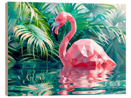 Holzbild Rosa Flamingo im Dschungel