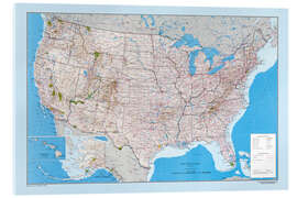 Akryylilasitaulu USA Map - Routes, Highway, States, Parks 1967 - Vintage Educational Collection