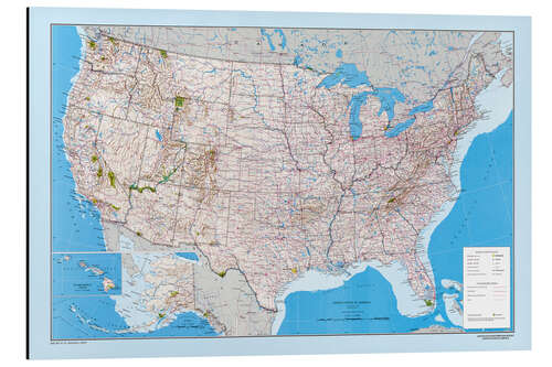 Alumiinitaulu USA Map - Routes, Highway, States, Parks 1967