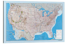 Alumiinitaulu USA Map - Routes, Highway, States, Parks 1967 - Vintage Educational Collection