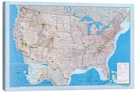 Canvas print USA Map - Routes, Highway, States, Parks