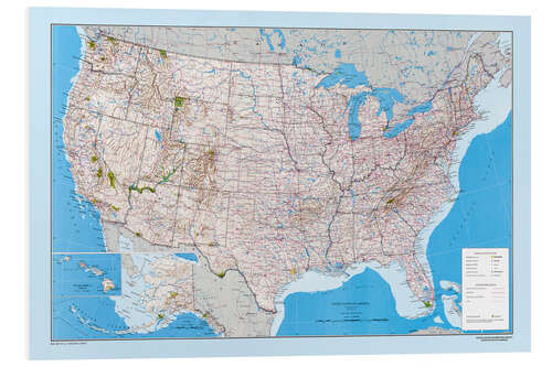 Stampa su PVC USA Map - Routes, Highway, States, Parks 1967
