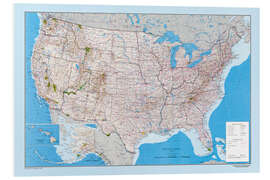 Stampa su PVC USA Map - Routes, Highway, States, Parks 1967 - Vintage Educational Collection