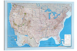 Galleritryk USA Map - Routes, Highway, States, Parks 1967 - Vintage Educational Collection