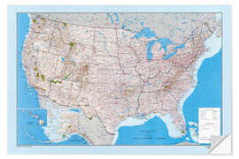 Muursticker USA Map - Routes, Highway, States, Parks 1967 - Vintage Educational Collection