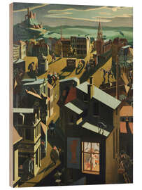 Tableau en bois German Small Town at Night, 1923 - Georg Scholz