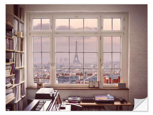 Selvklebende plakat Eiffel Tower from a Window