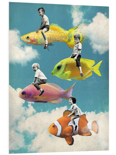 Quadro em PVC Fish swimming in the sky