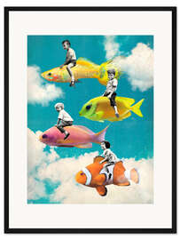 Gerahmter Kunstdruck Fische schwimmen im Himmel