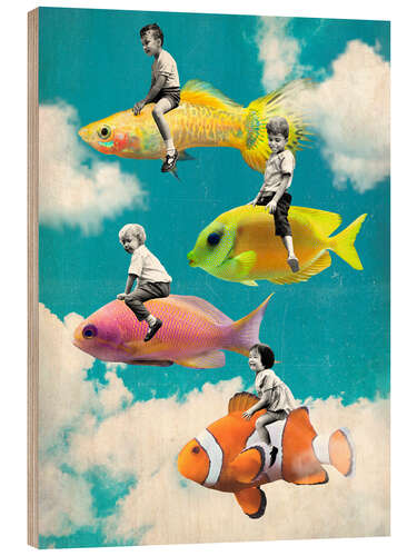 Tableau en bois Fish swimming in the sky