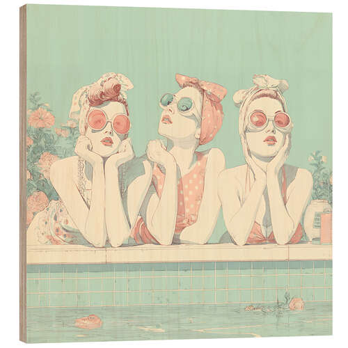 Cuadro de madera 50s swimming pool