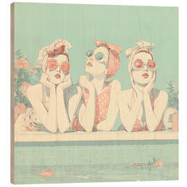 Wood print 50s swimming pool
