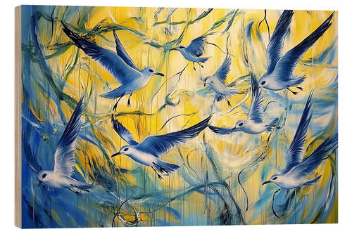 Holzbild Vogelschwarm