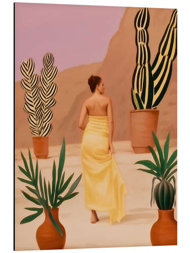 Aluminium print Woman in cactus garden