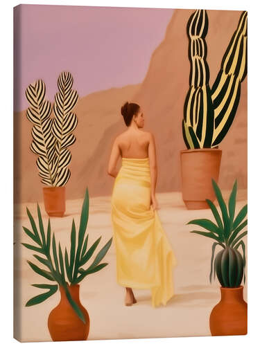 Canvas print Woman in cactus garden