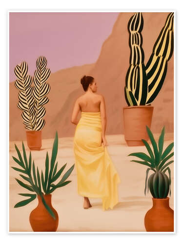 Poster Woman in cactus garden