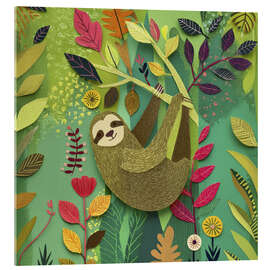 Obraz na szkle akrylowym Cozy sloth in the tree as a paper cut-out - UtArt