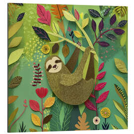Tableau en aluminium Cozy sloth in the tree as a paper cut-out - UtArt