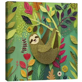 Tableau sur toile Cozy sloth in the tree as a paper cut-out - UtArt