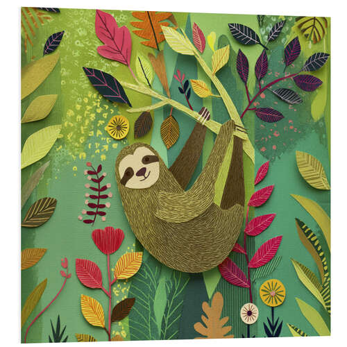 Tableau en PVC Cozy sloth in the tree as a paper cut-out