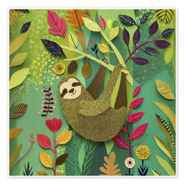 Stampa Cozy sloth in the tree as a paper cut-out - UtArt