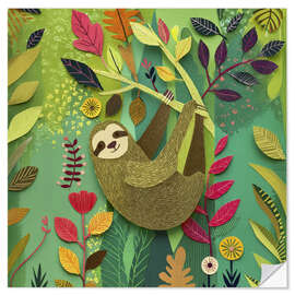 Wandsticker Gemütliches Faultier im Baum als Papierschnittbild - UtArt