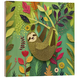Wood print Cozy sloth in the tree as a paper cut-out - UtArt