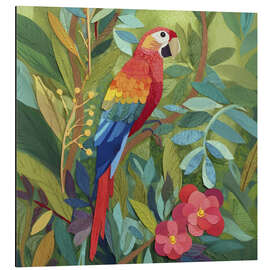 Tableau en aluminium Parrot in a tropical leaf forest as a paper cut-out - UtArt