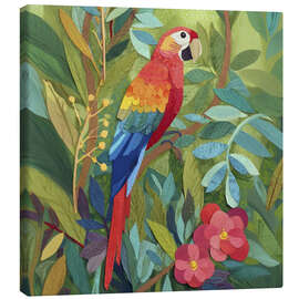 Lærredsbillede Parrot in a tropical leaf forest as a paper cut-out - UtArt