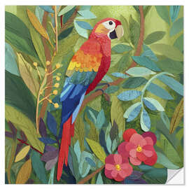 Sticker mural Parrot in a tropical leaf forest as a paper cut-out - UtArt