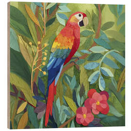 Tableau en bois Parrot in a tropical leaf forest as a paper cut-out - UtArt