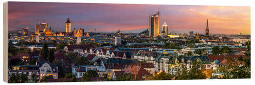 Wood print Leipzig City Skyline Panorama at sunset