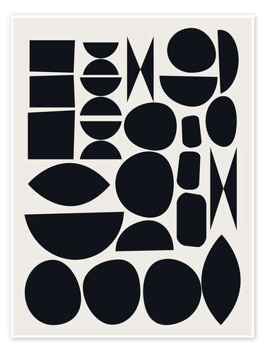 Póster Midcentury Abstract Shapes in Black