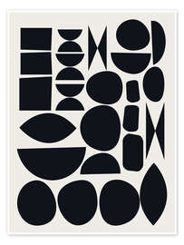 Póster Midcentury Abstract Shapes in Black - apricot and birch