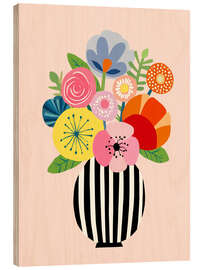 Tableau en bois Vase with flowers in paper cutout - UtArt