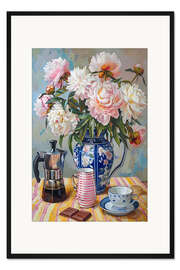 Gerahmter Kunstdruck Stillleben mit Pfingsrosen