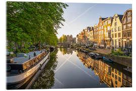 Acrylic print Sunlight on a calm canal in Amsterdam, Netherlands - George Pachantouris